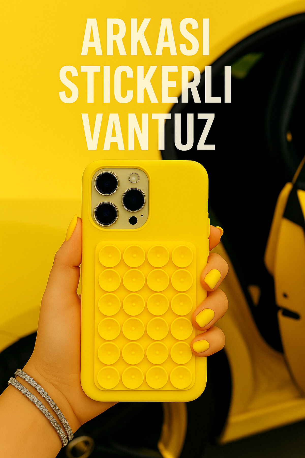 Vantuzlu Telefon Tutucu Slikon Araba Ayna Yapıştır Tüm Modellerle Uyumlu Sarı
