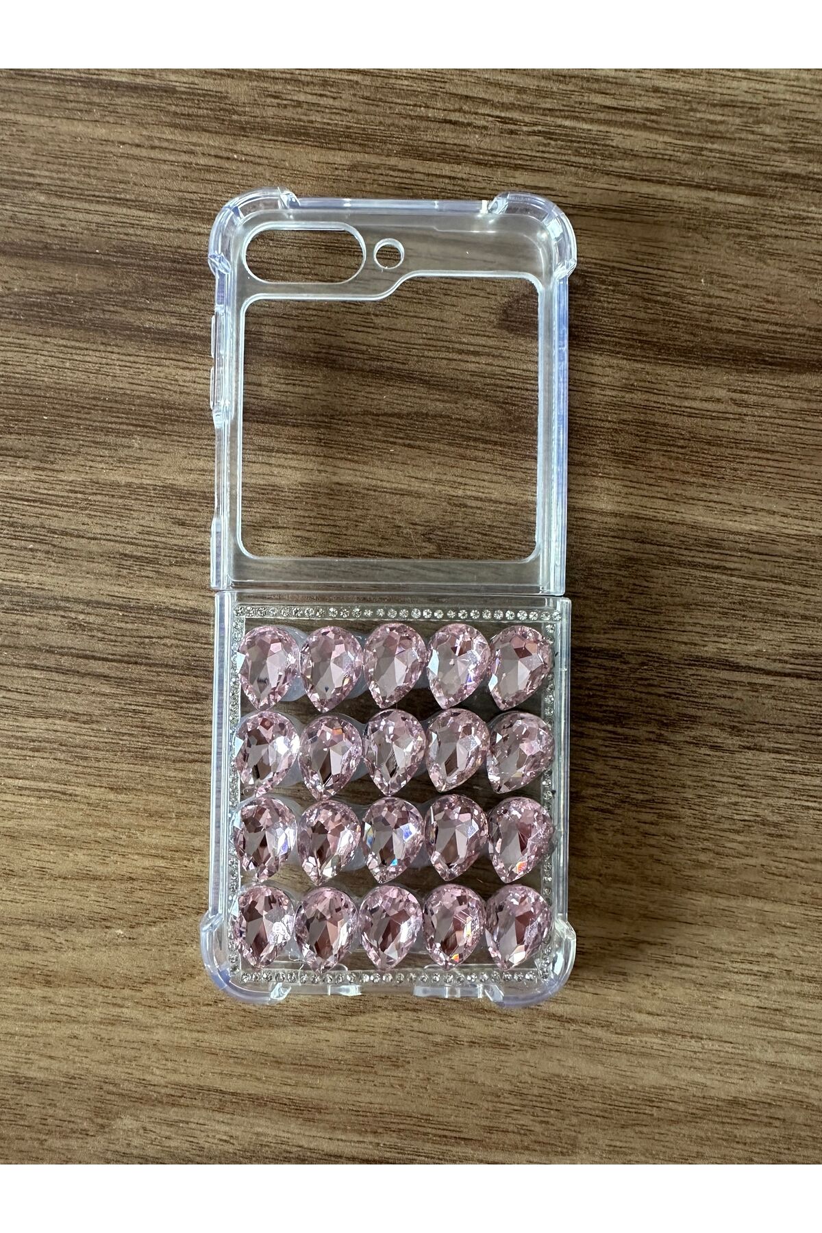 Samsung galaxy flip 5 Uyumlu  kristal taşlı korumalı kapak Pembe