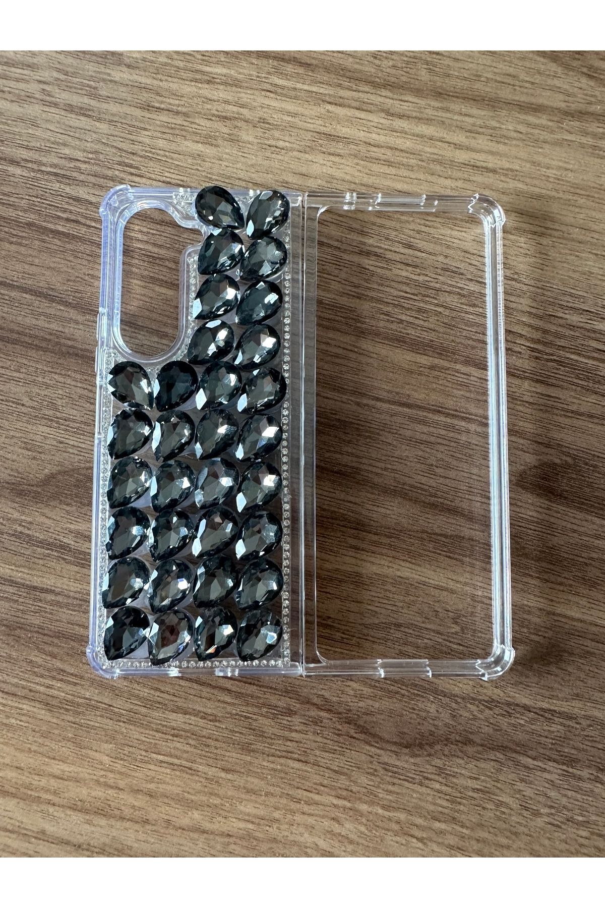 Samsung Galaxy Uyumlu Fold 6 kristal taşlı telefon kılıfı Gri