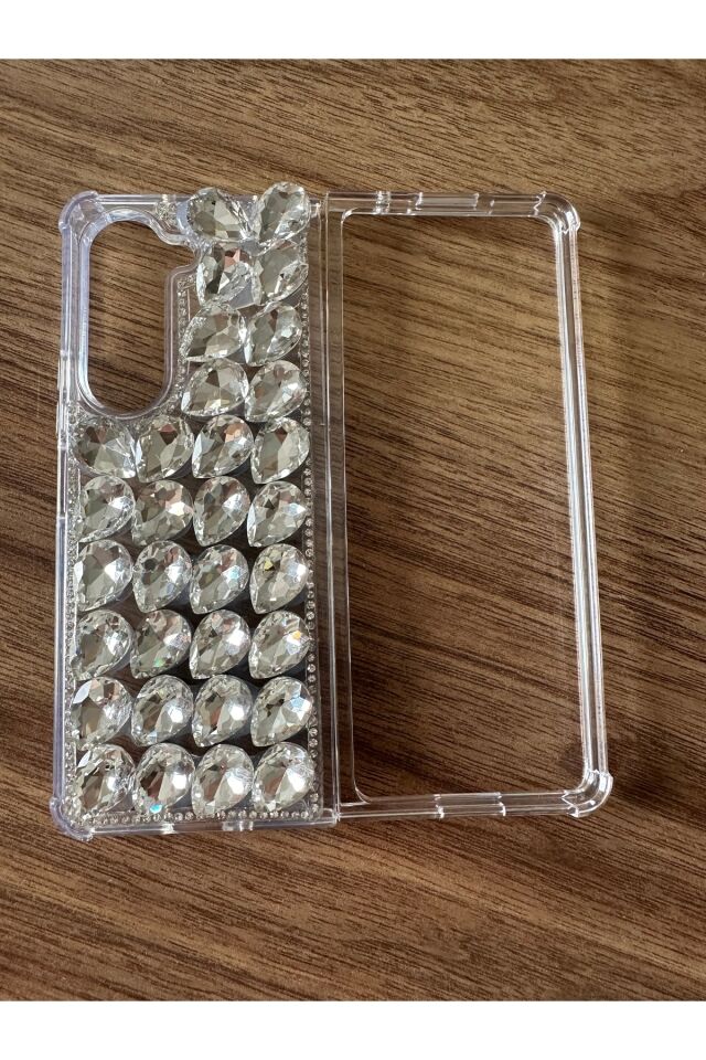 Samsung Galaxy Uyumlu Fold 6 kristal taşlı telefon kılıfı Beyaz