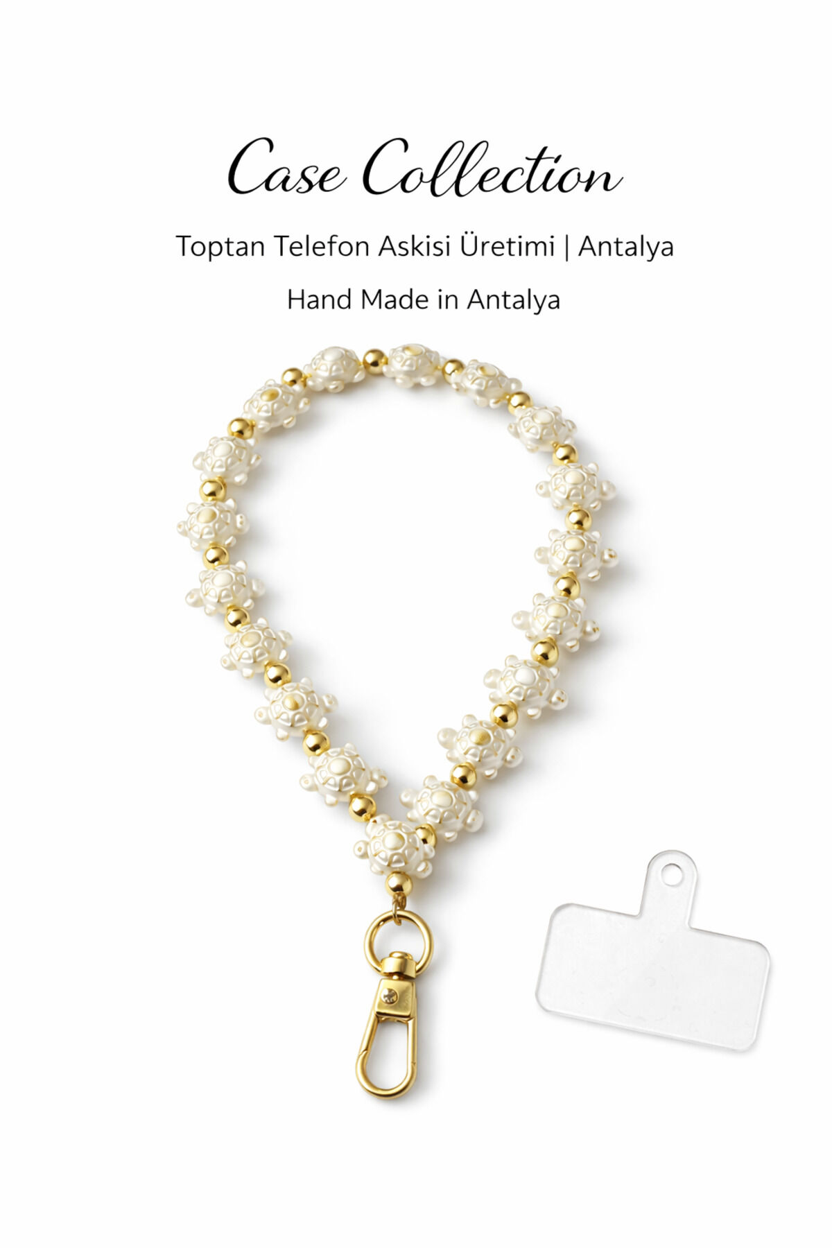 Telefon Askısı Telefon İpi Boncuklu Charm İncili Bileklik Aparatlı Kullanım Tüm Modellere Uygundur Gri