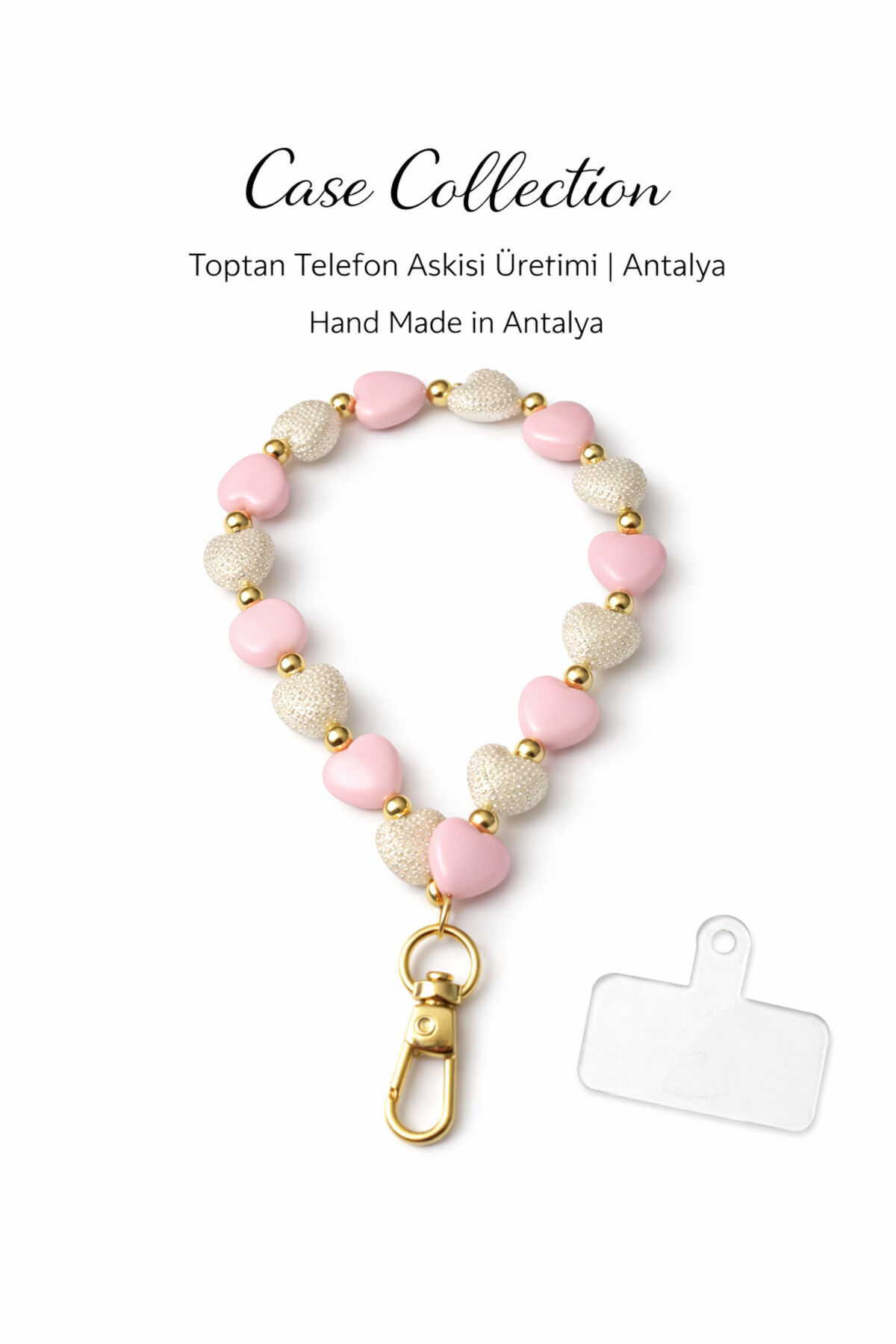 Telefon Askısı Telefon İpi Boncuklu Charm İncili Bileklik Aparatlı Kullanım Tüm Modellere Uygundur Pembe