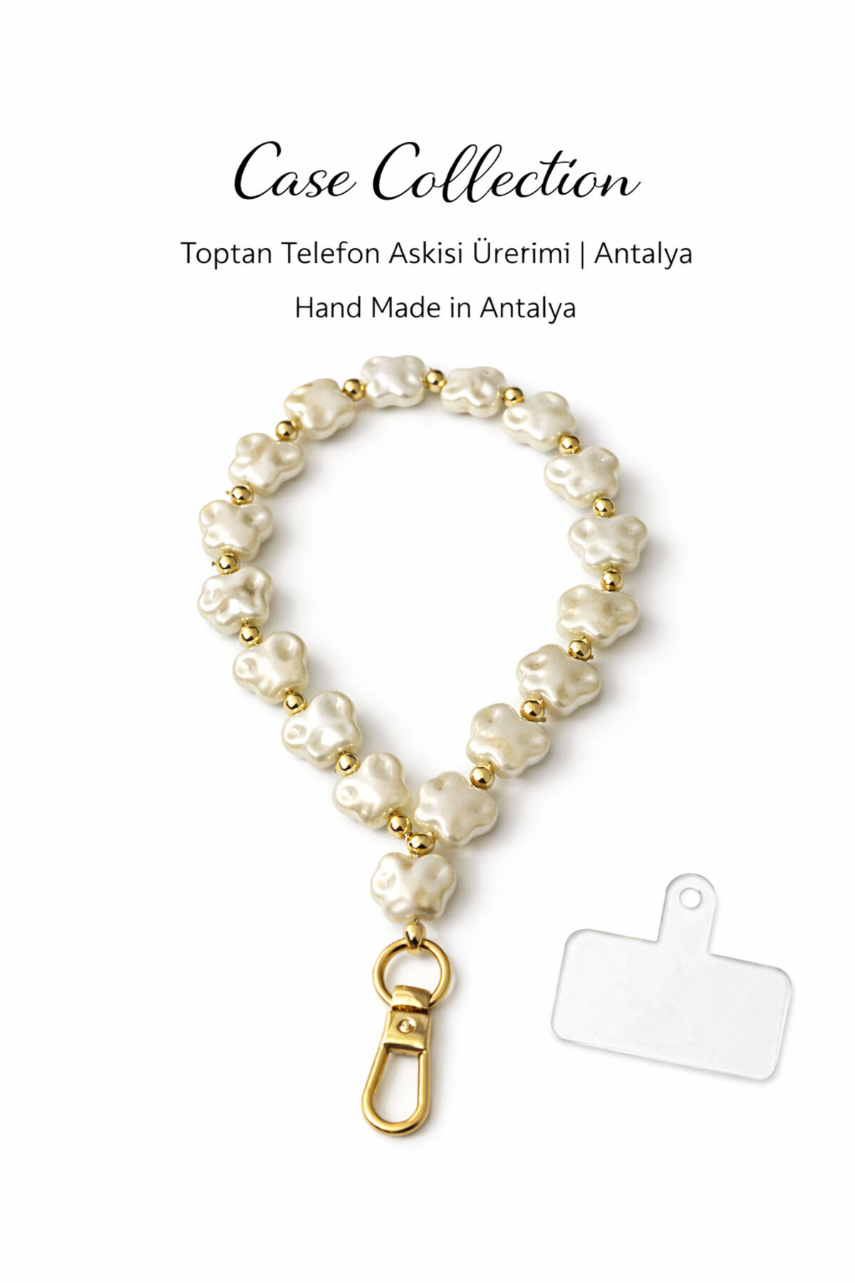 Telefon Askısı Telefon İpi Boncuklu Charm İncili Bileklik Aparatlı Kullanım Tüm Modellere Uygundur Altın