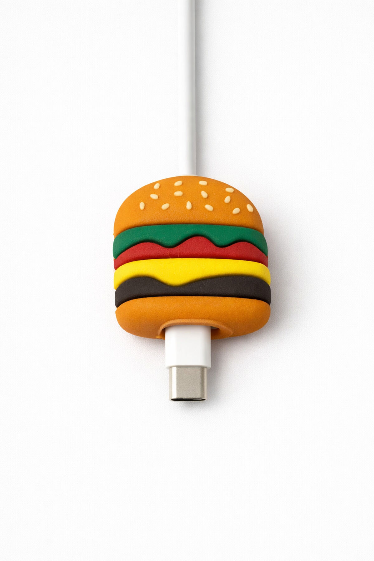 Sevimli Figürlü Slikon Kablo Ucu Koruyucular Şarj Typc Lightning Hamburger
