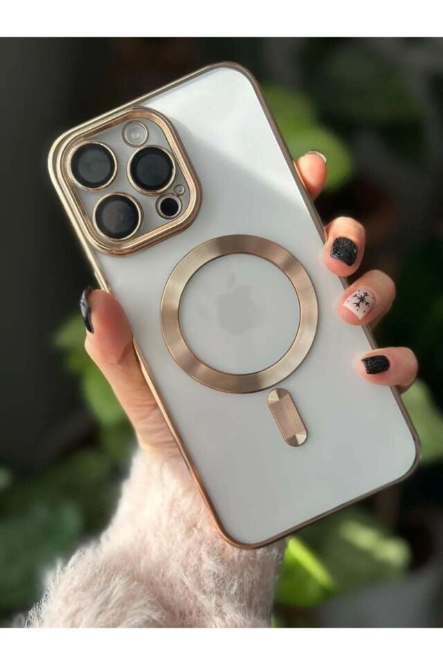 Iphone 14 Plus Magsafe Özellikli Şeffaf (kamerası Korumalı) Lensli Kılıf Gold