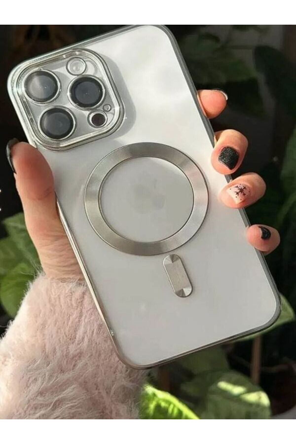 Iphone 14 Promax Magsafe Özellikli Şeffaf (kamerası Korumalı) Lensli Kılıf Beyaz
