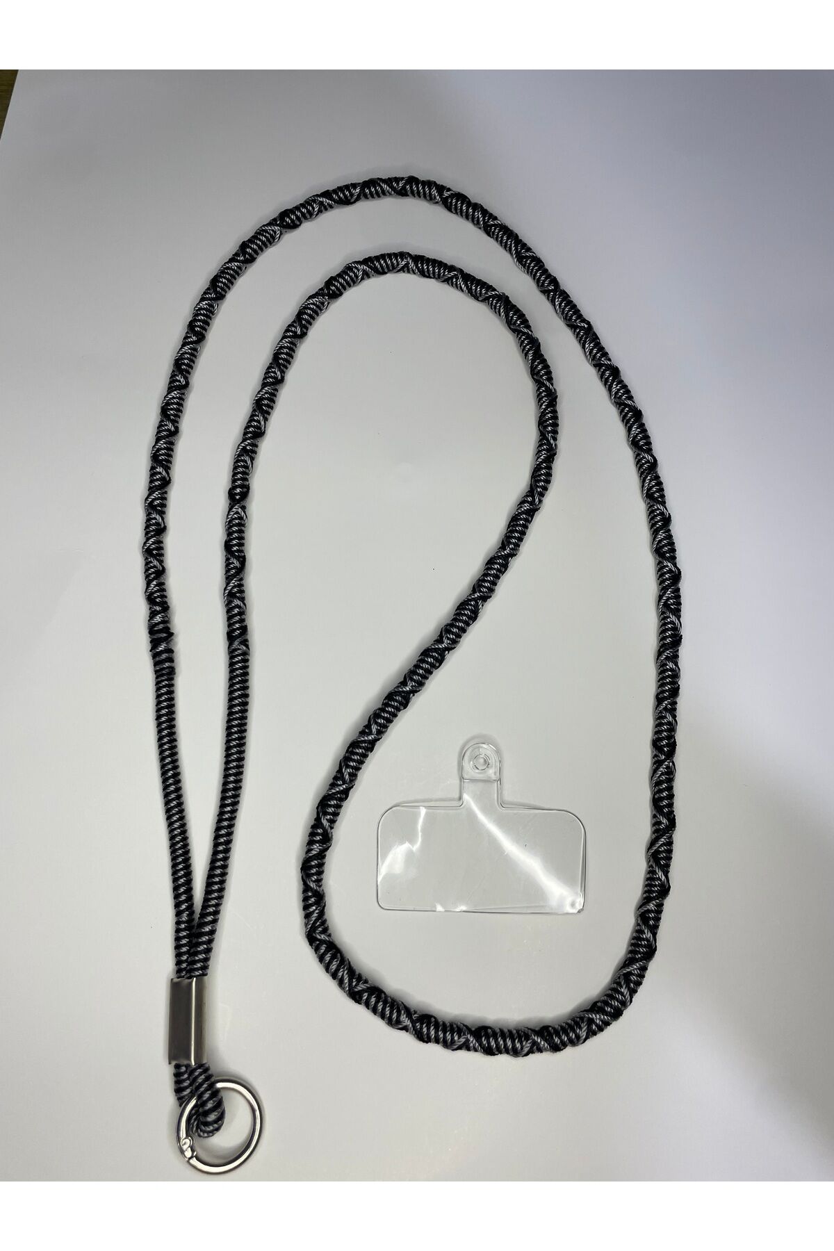 Telefon Askısı Çapraz Kullanım Aparatlı Telefon Tutucu Kaliteli Desenli İp Strap Siyah - Gri