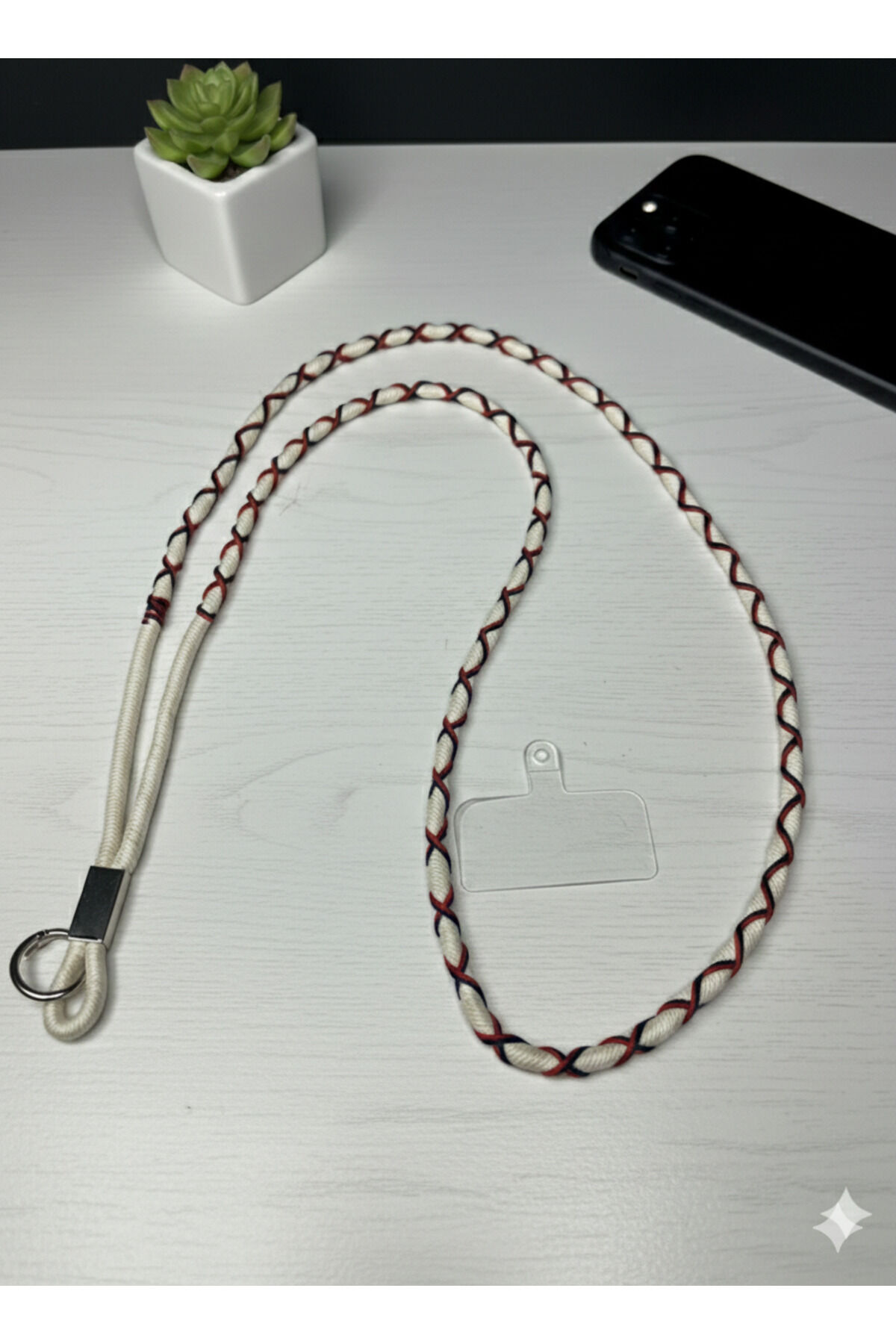 Telefon Askısı Çapraz Kullanım Aparatlı Telefon Tutucu Kaliteli Desenli İp Strap Krem - Mix