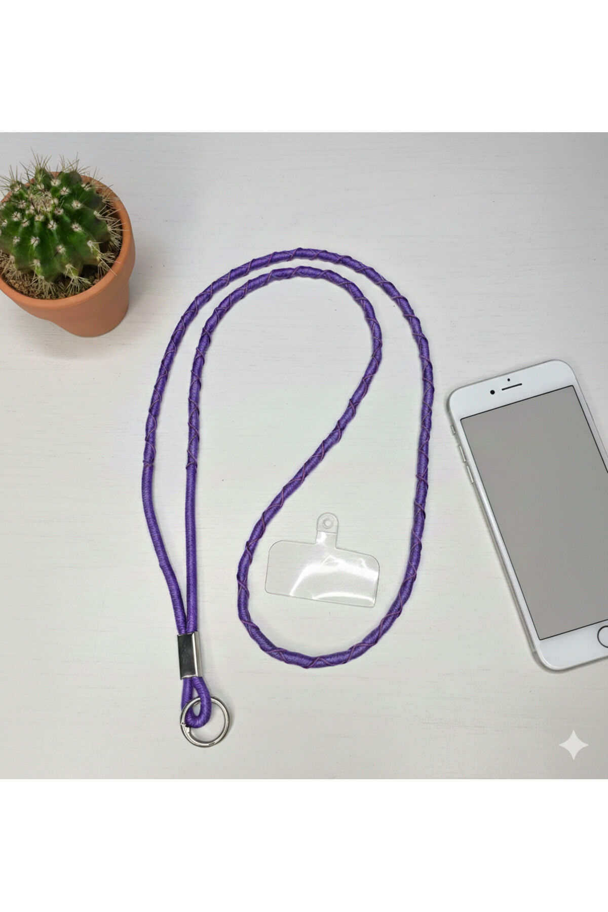 Telefon Askısı Çapraz Kullanım Aparatlı Telefon Tutucu Kaliteli Desenli İp Strap Lila