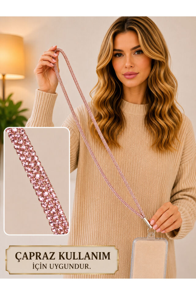 Telefon Askısı Boyun İpi Charm Çapraz Strap 130cm Pembe