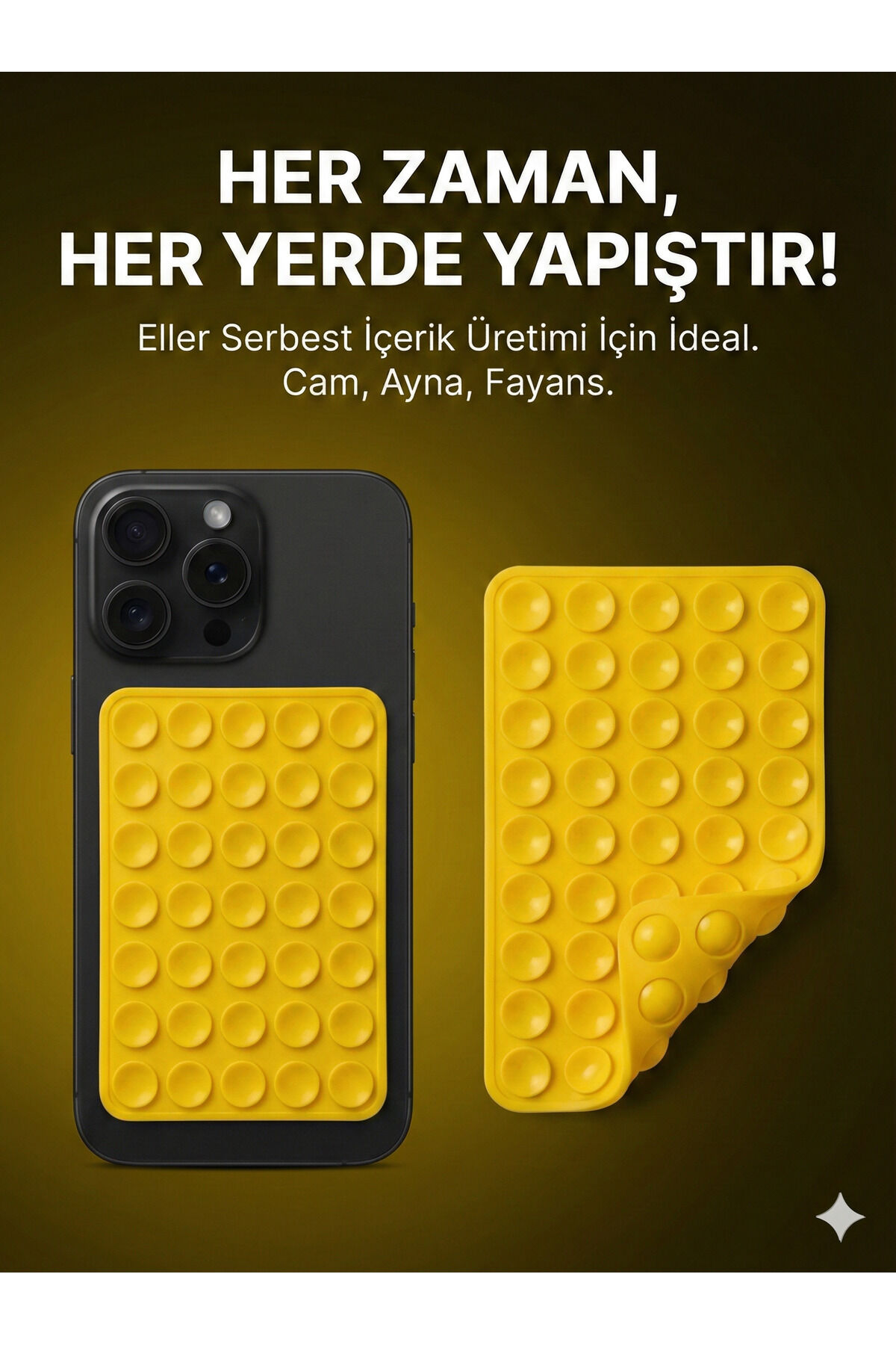 Büyük Telefon Tutucu Çift Taraflı Vantuz Ultra Kuvvetli Araç Tutucu Slikon Vakum Sarı