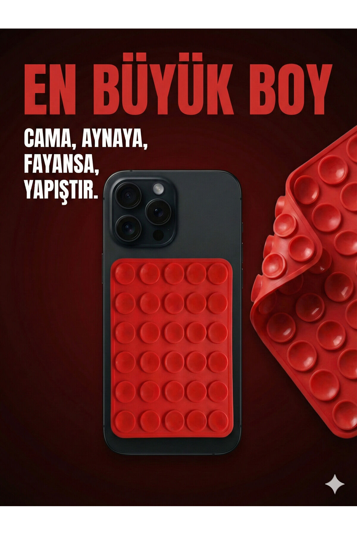 Büyük Telefon Tutucu Çift Taraflı Vantuz Ultra Kuvvetli Araç Tutucu Slikon Vakum Kırmızı