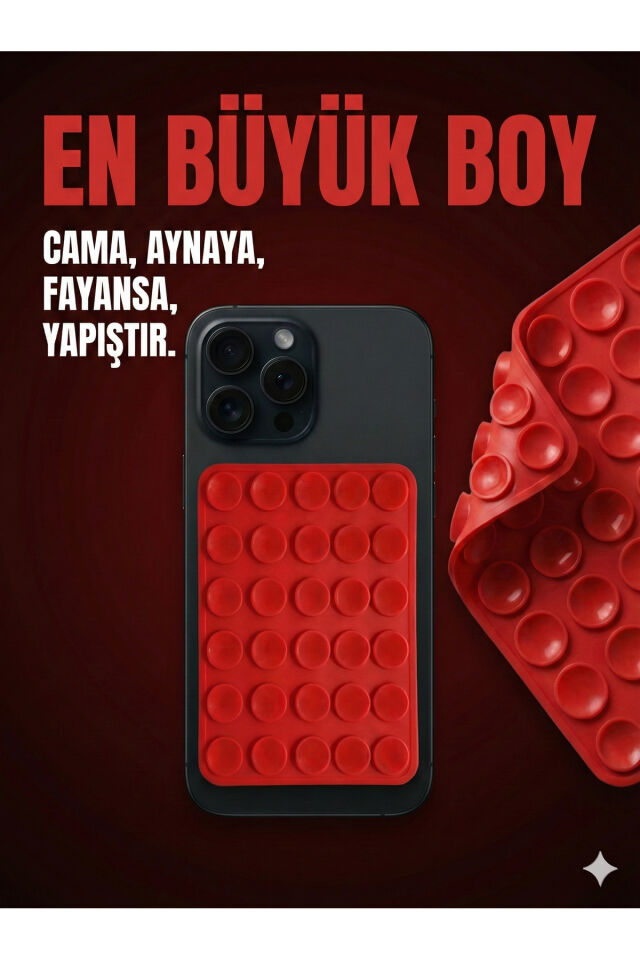 Büyük Telefon Tutucu Çift Taraflı Vantuz Ultra Kuvvetli Araç Tutucu Slikon Vakum Kırmızı