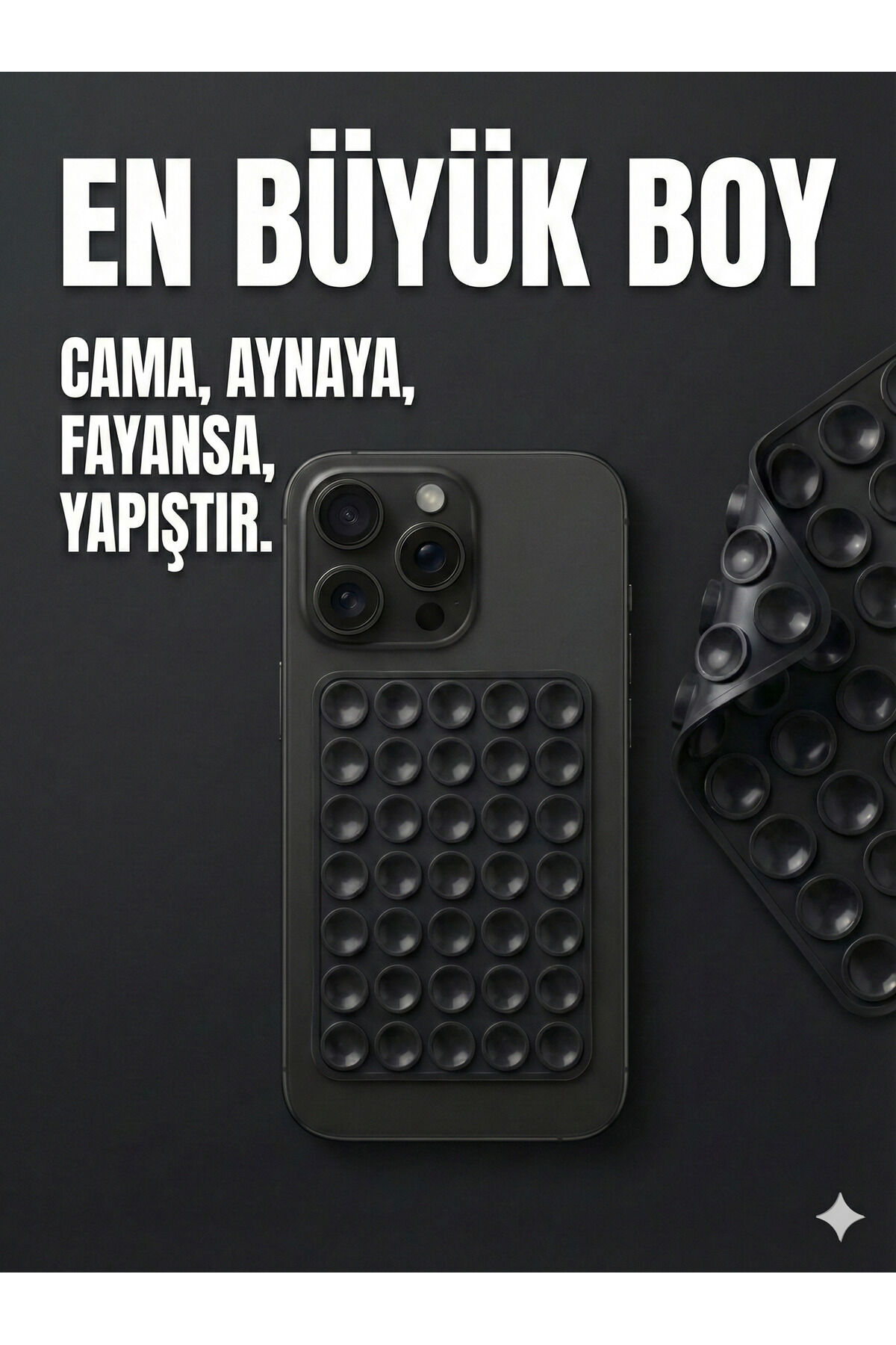 Büyük Telefon Tutucu Çift Taraflı Vantuz Ultra Kuvvetli Araç Tutucu Slikon Vakum Siyah