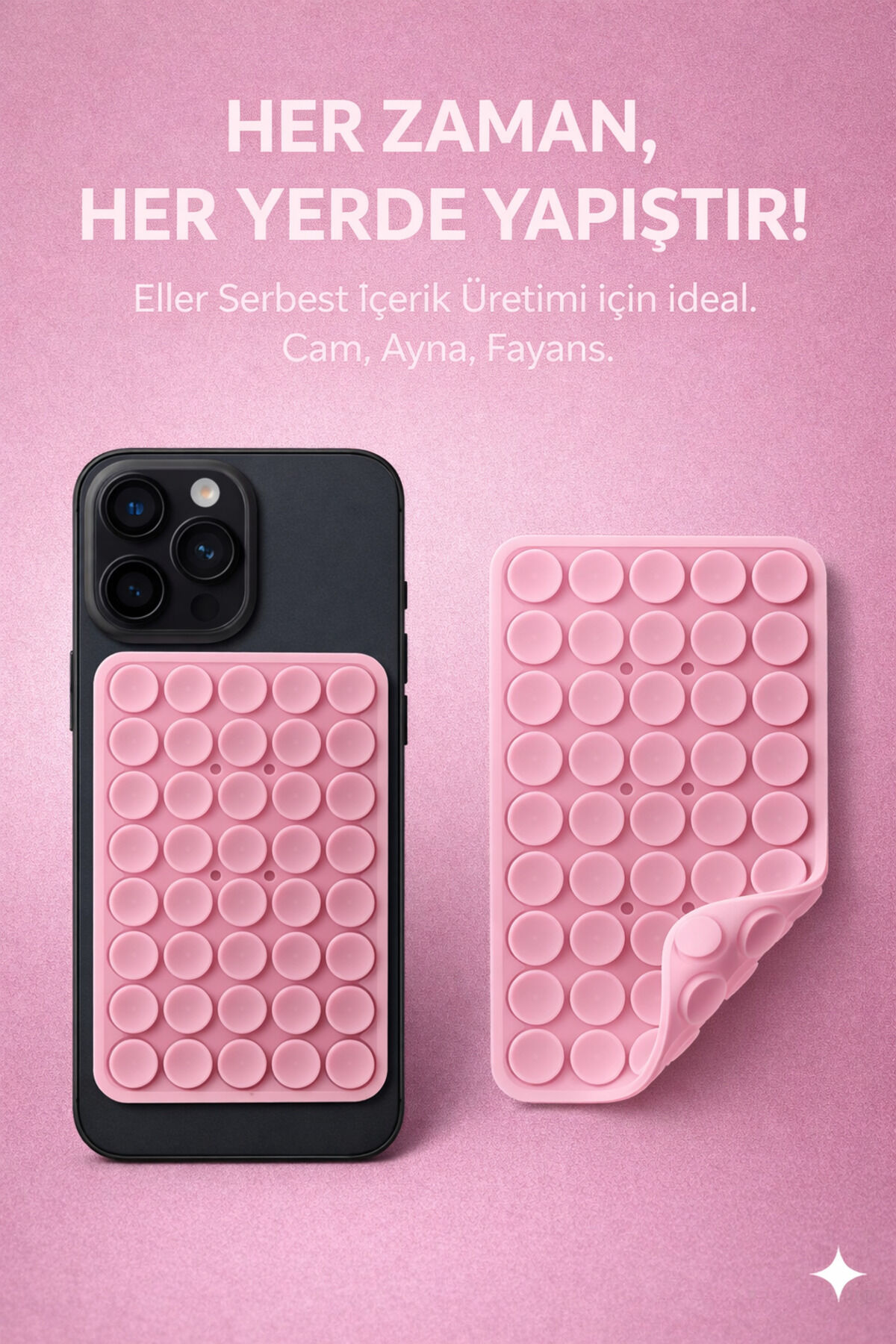 Büyük Telefon Tutucu Çift Taraflı Vantuz Ultra Kuvvetli Araç Tutucu Slikon Vakum Pembe