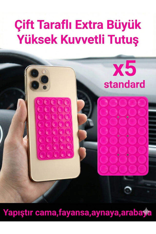 Büyük Telefon Tutucu Çift Taraflı Vantuz Ultra Kuvvetli Araç Tutucu Slikon Vakum Metalik