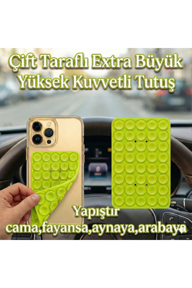 Büyük Telefon Tutucu Çift Taraflı Vantuz Ultra Kuvvetli Araç Tutucu Slikon Vakum Yeşil