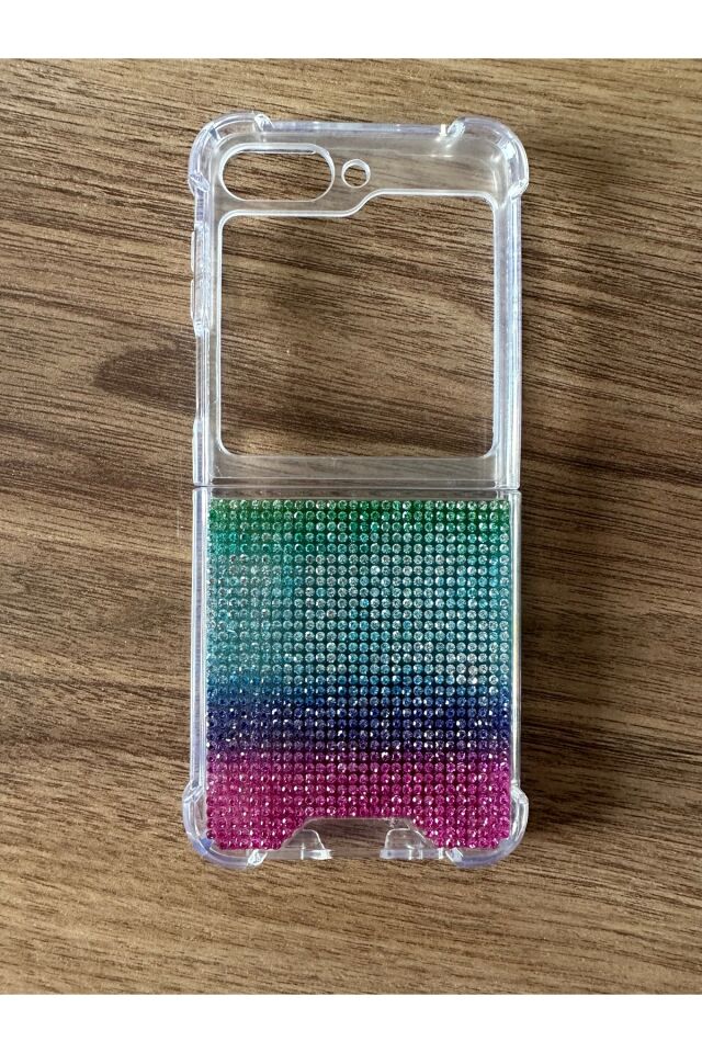Samsung Galaxy Flip 5 Uyumlu diamond taşlı kapak korumalı Gökkuşağı