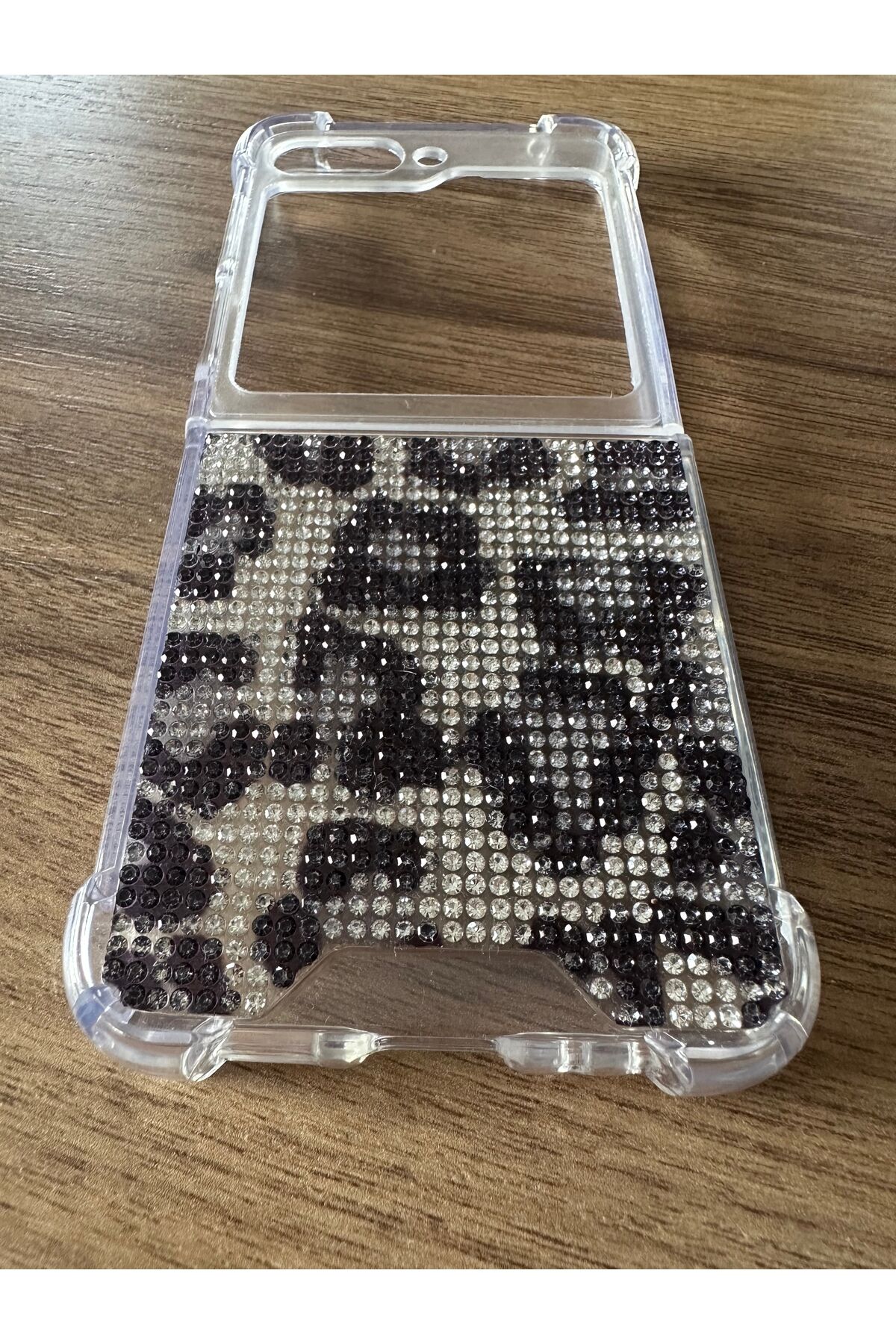 Samsung Galaxy Flip 5 Uyumlu diamond taşlı kapak korumalı Leopar