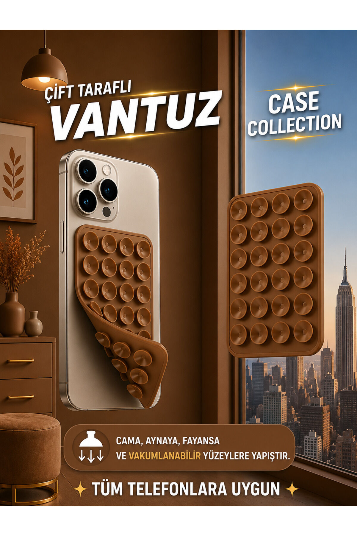 Slikon Çift Taraflı Vantuz Telefon Tutucu Vakum,Cama Yapışan Çift Taraflı Kiramit
