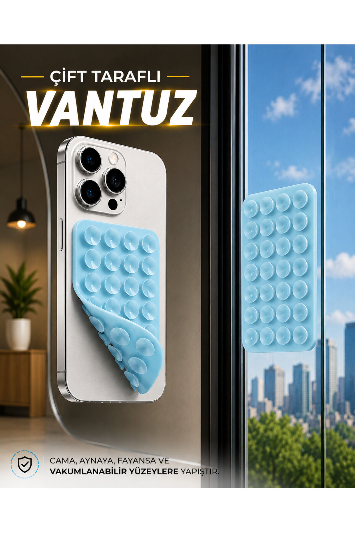 Slikon Çift Taraflı Vantuz Telefon Tutucu Vakum,Cama Yapışan Çift Taraflı Bebe Mavisi