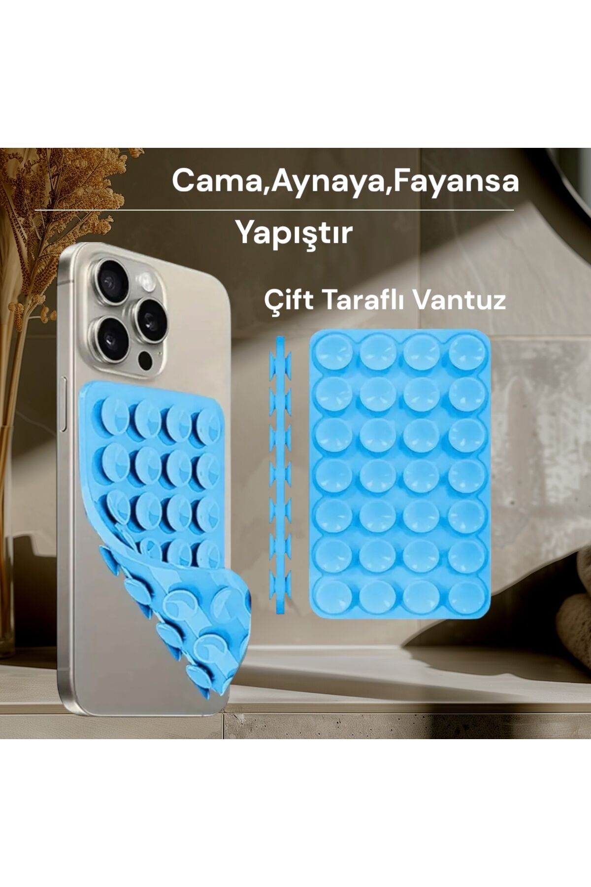 Slikon Çift Taraflı Vantuz Telefon Tutucu Vakum,Cama Yapışan Çift Taraflı Bulut Mavisi
