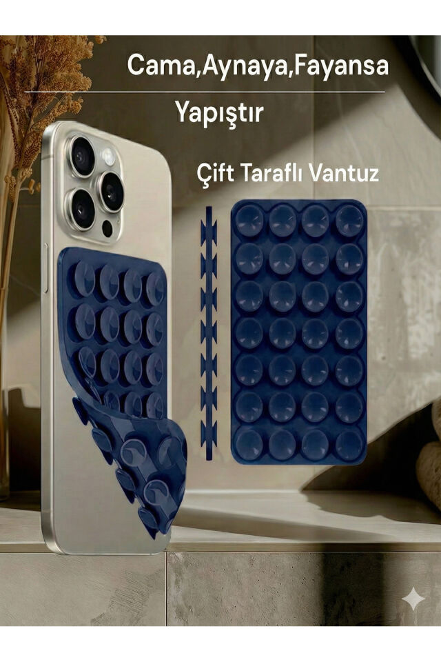 Slikon Çift Taraflı Vantuz Telefon Tutucu Vakum,Cama Yapışan Çift Taraflı Koyu Lacivert