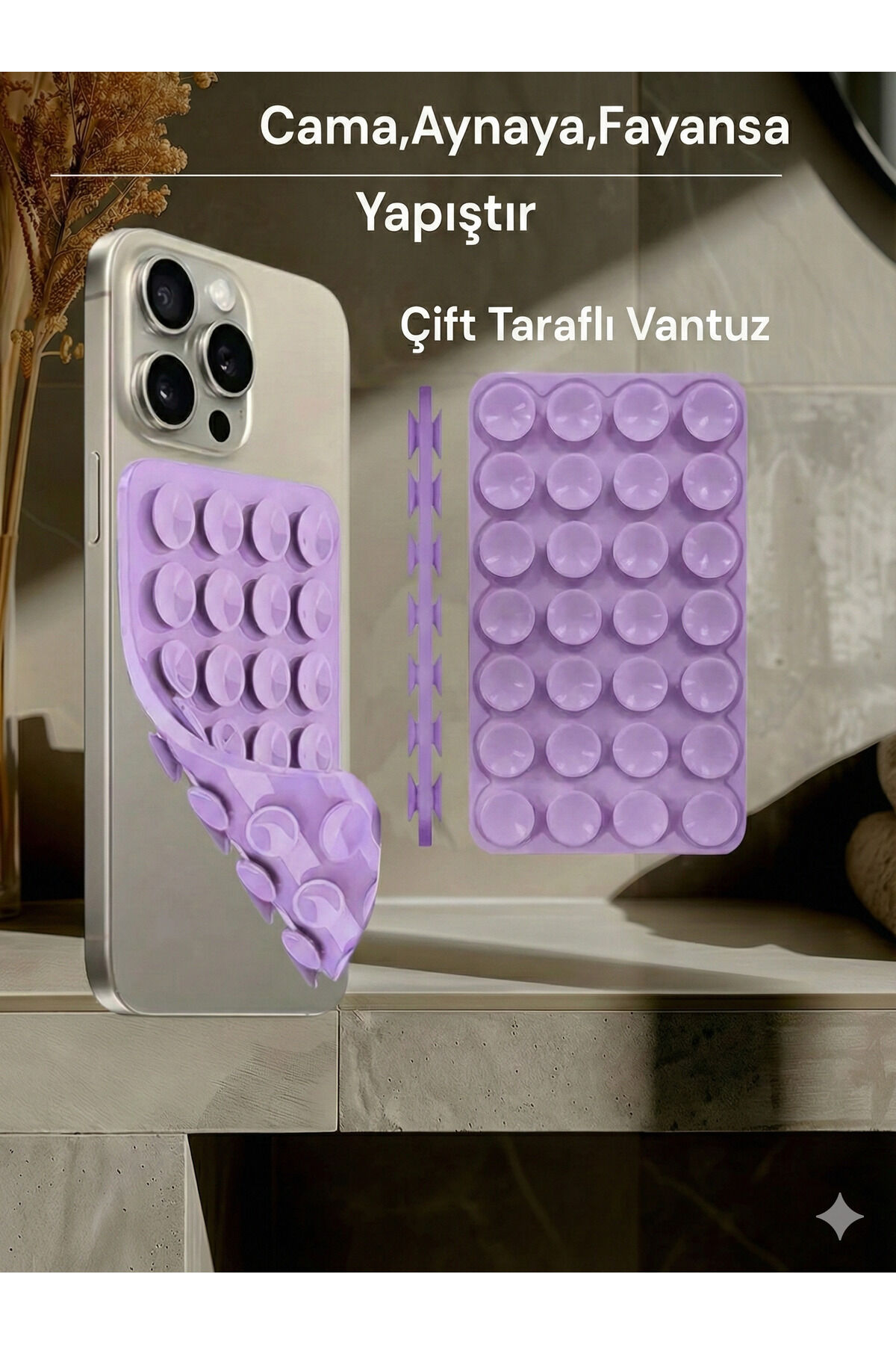 Slikon Çift Taraflı Vantuz Telefon Tutucu Vakum,Cama Yapışan Çift Taraflı Lavanta