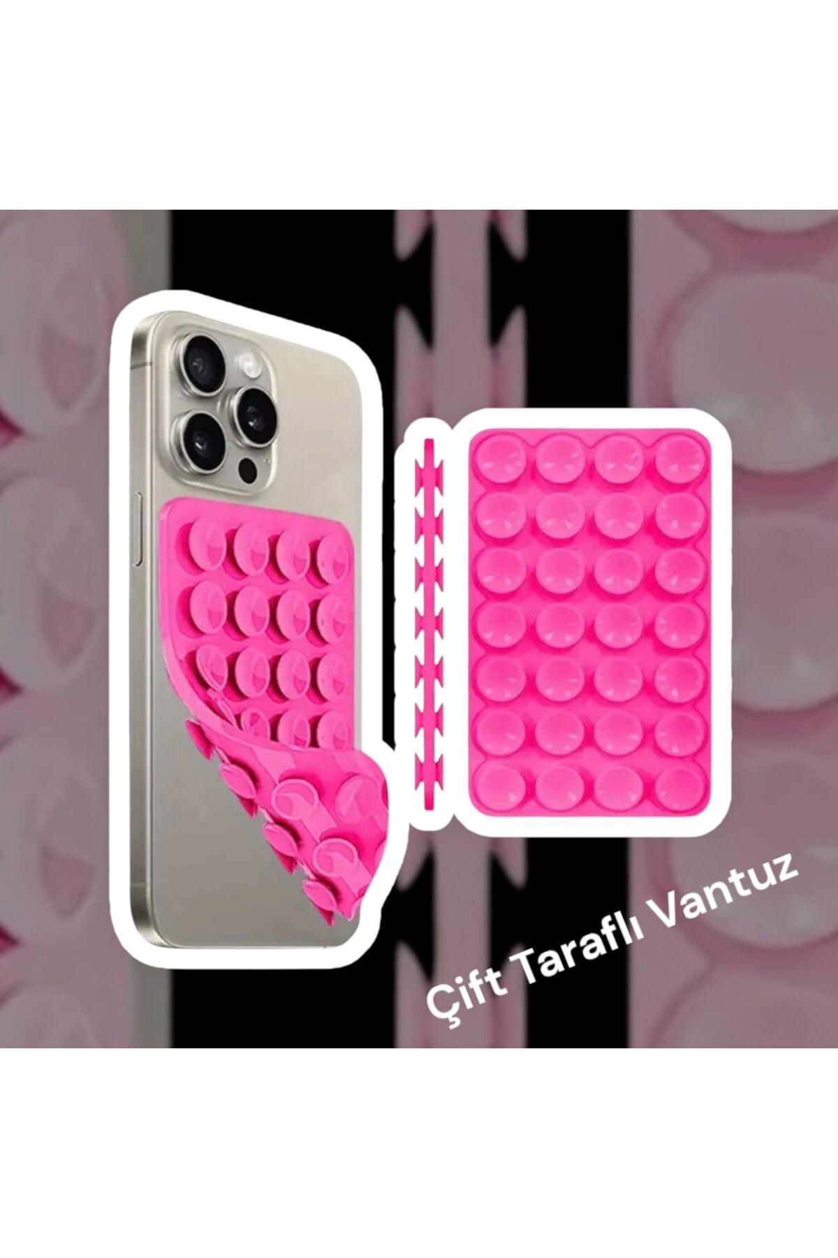 Slikon Çift Taraflı Vantuz Telefon Tutucu Vakum,Cama Yapışan Çift Taraflı Fuşya