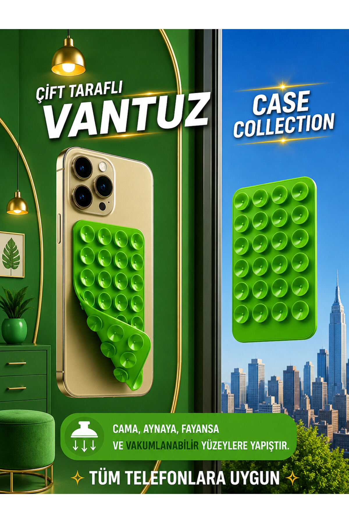 Slikon Çift Taraflı Vantuz Telefon Tutucu Vakum,Cama Yapışan Çift Taraflı Çimen