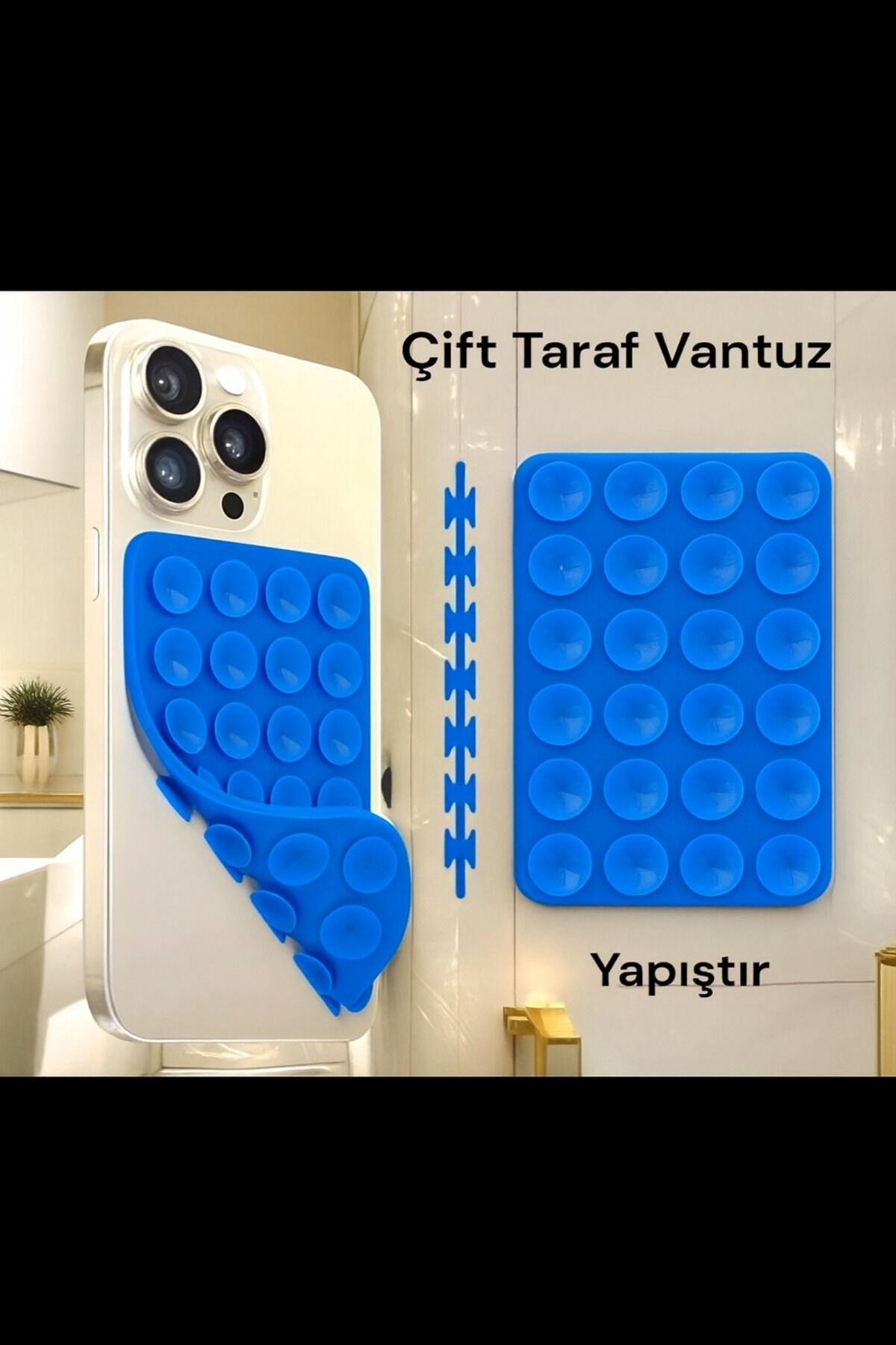 Slikon Çift Taraflı Vantuz Telefon Tutucu Vakum,Cama Yapışan Çift Taraflı Lacivert