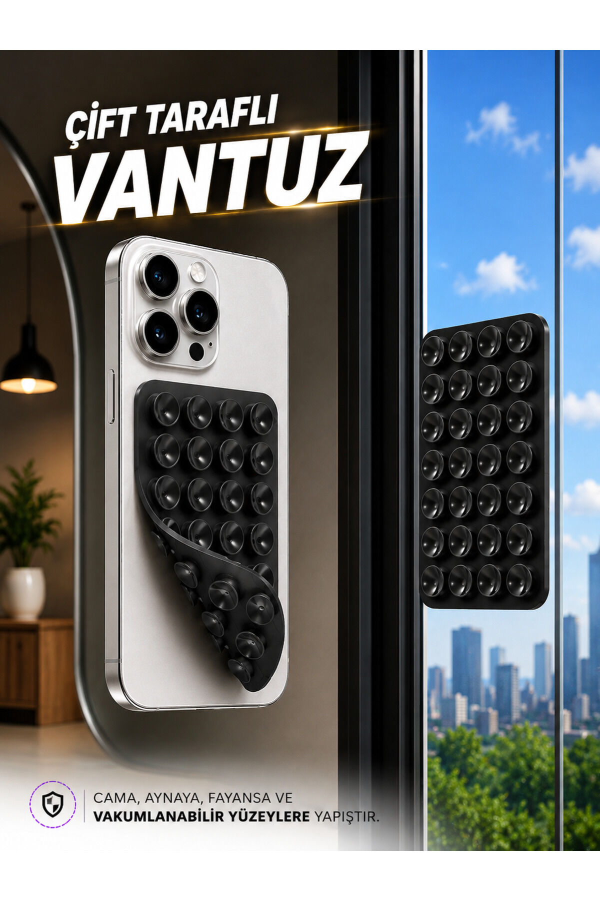Slikon Çift Taraflı Vantuz Telefon Tutucu Vakum,Cama Yapışan Çift Taraflı Siyah