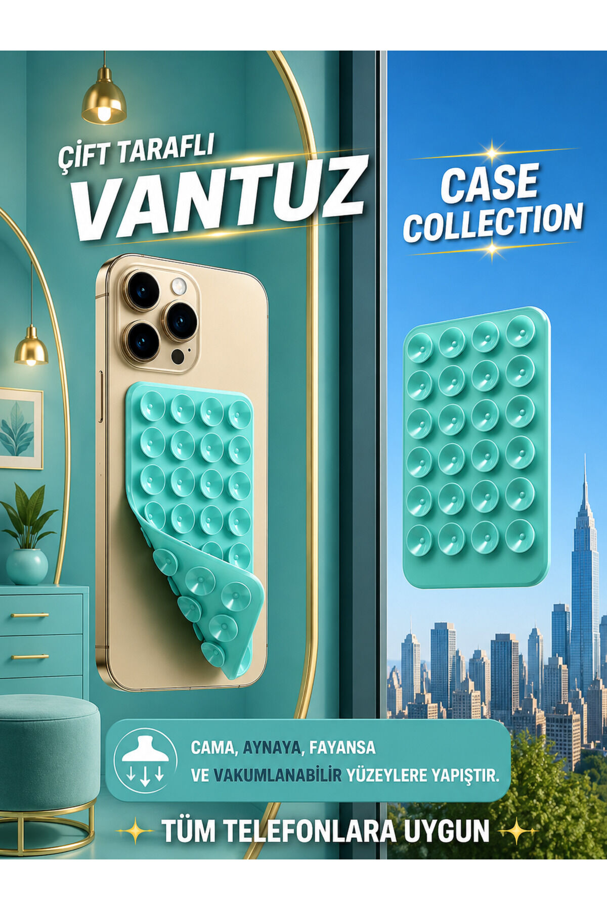 Slikon Çift Taraflı Vantuz Telefon Tutucu Vakum,Cama Yapışan Çift Taraflı Turkuaz