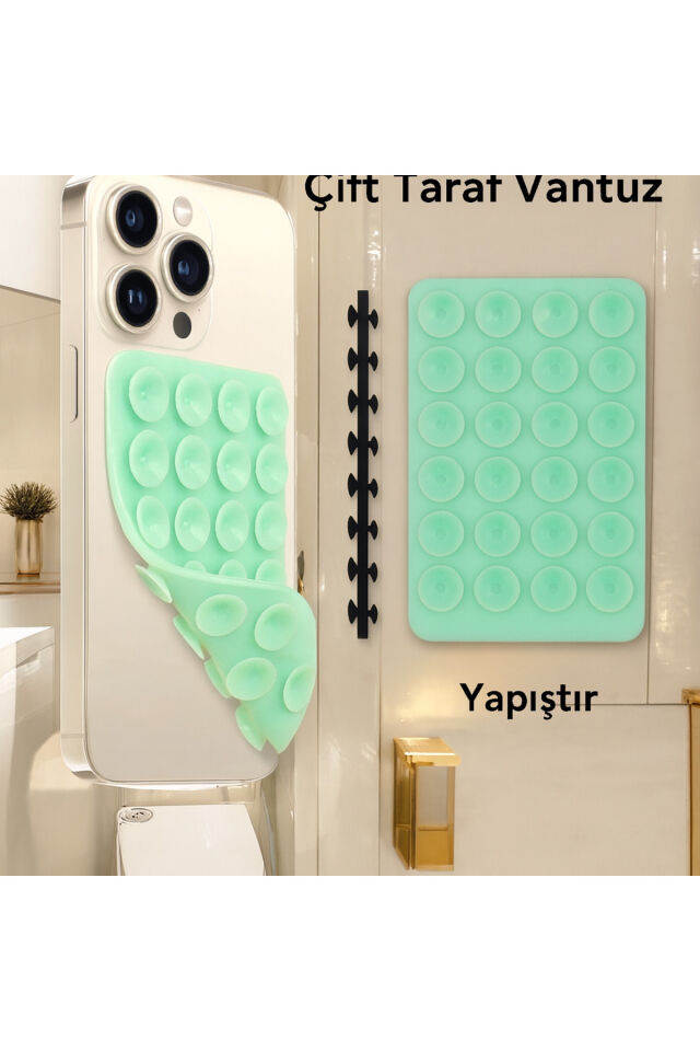 Slikon Çift Taraflı Vantuz Telefon Tutucu Vakum,Cama Yapışan Çift Taraflı Mavi
